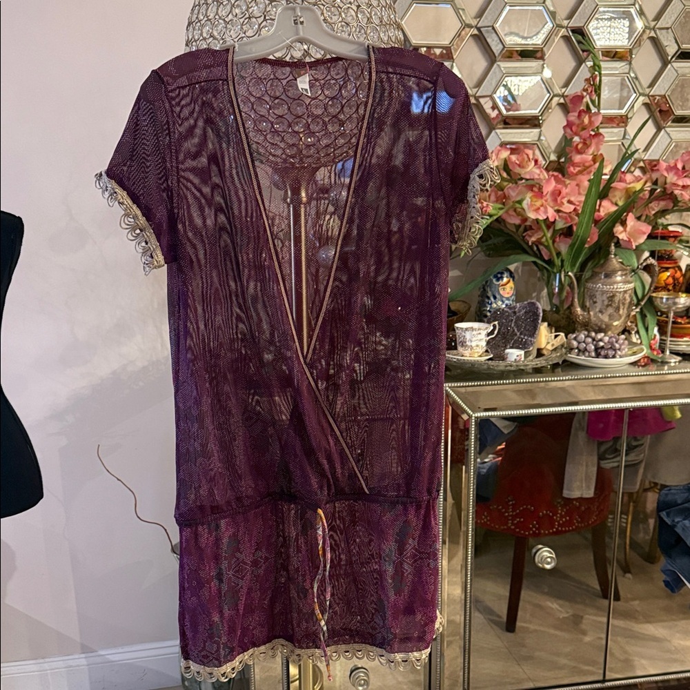 Maaji Burgundy Sheer Cover-Up with Lace Detail size L